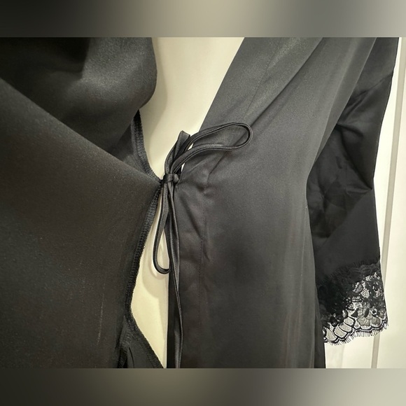 Ann Summers Black Satin Robe Wrap Mini Belted Lace Small Whimsigoth Romantic - Picture 8 of 11